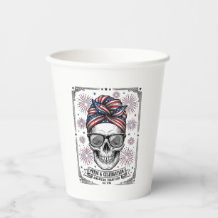 Gobelets En Papier T-shirt vintage gravure crâne feu d'artifice patri