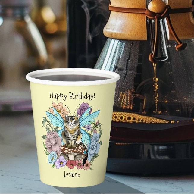 Gobelets En Papier Tabby Fairy Cat Mushroom Floral (Créateur téléchargé)