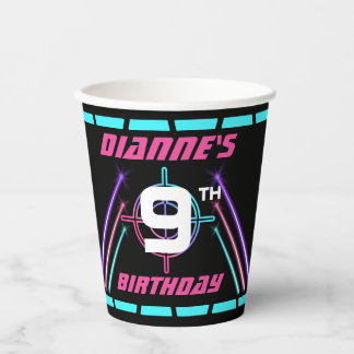 Gobelets En Papier Tag laser Neon rose fête d'anniversaire