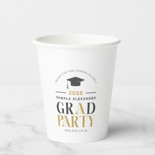 Gobelets En Papier Tape-à-l'Œil de Fête de Remise de Diplômes Gris Or