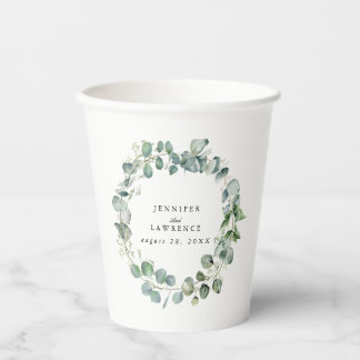 Gobelets En Papier Tasse de café de mariage personnalisée à l'eucalyp