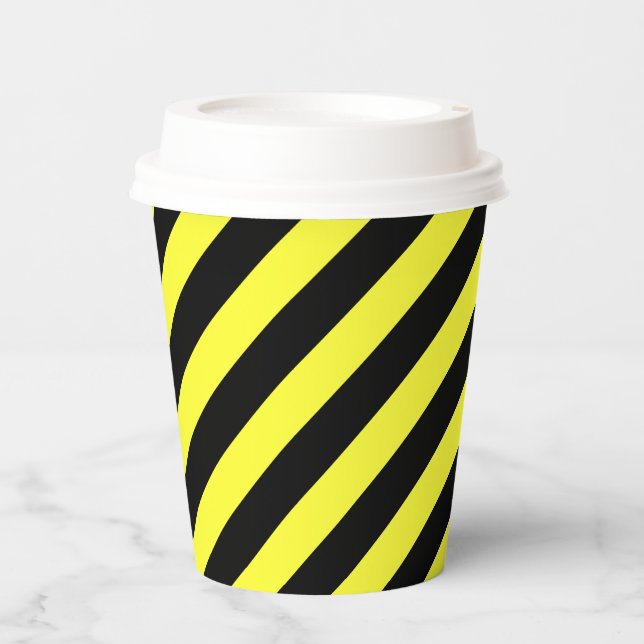 Gobelets En Papier tasse de papier noir et jaune diagonale (Recto)