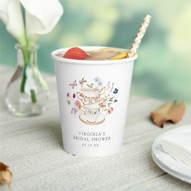 Gobelets En Papier Tasse de thé en papier (Bridal Shower Tea Party Paper Cup with Butterfly by Painted Paperie
)