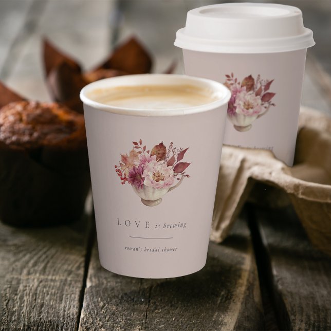 Gobelets En Papier Tasse de thé florale d'automne L'amour se prépare  (Créateur téléchargé)