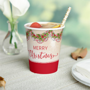 Gobelets En Papier Tasse en papier à branche de houx de Noël
