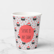 Tasse en papier à motif de sushi et citation amusa