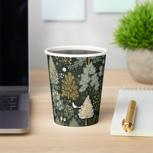 Gobelets En Papier Tasse en papier arbre oiseau vert or blanc Bohème 