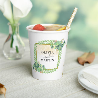 Gobelets En Papier Tasse en papier de mariage de verdure botanique si