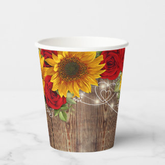 Gobelets En Papier Tasse en papier de tournesol rustique et de roses