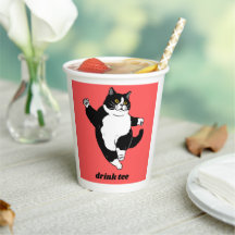 Tasse en papier drôle de chat dansant – C noir et