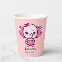 Tasse en papier éléphant rose pour Baby Shower Mig