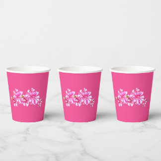 Gobelets En Papier Tasse en papier - Géraniums roses rayés