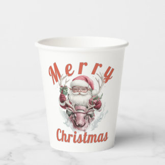 Gobelets En Papier Tasse en papier moderne steampunk Santa et rennes 