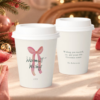 Gobelets En Papier Tasse en papier Noël Ruban Rose Vœux chaleureux
