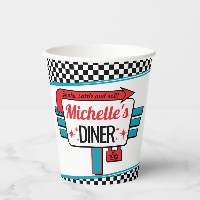 Gobelets En Papier Tasse en papier pour fête d'anniversaire rétro din (Recto)