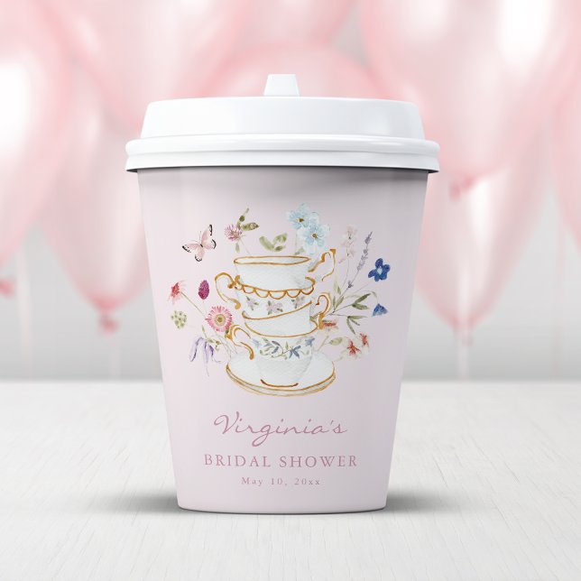 Gobelets En Papier Tasse en papier pour thé à la rose (Pink Floral Bridal Shower Tea Party Paper Cup by Painted Paperie
)
