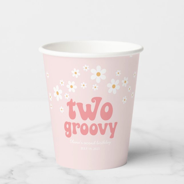 Gobelets En Papier Tasse en papier rétro deux groovy daisy boho pour  (Recto)