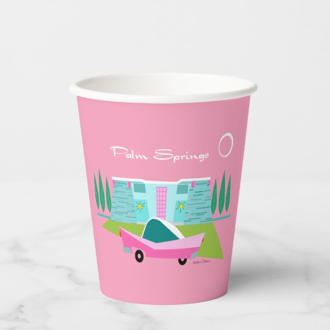 Gobelets En Papier Tasse en papier Retro Pink Palm Springs (Recto)
