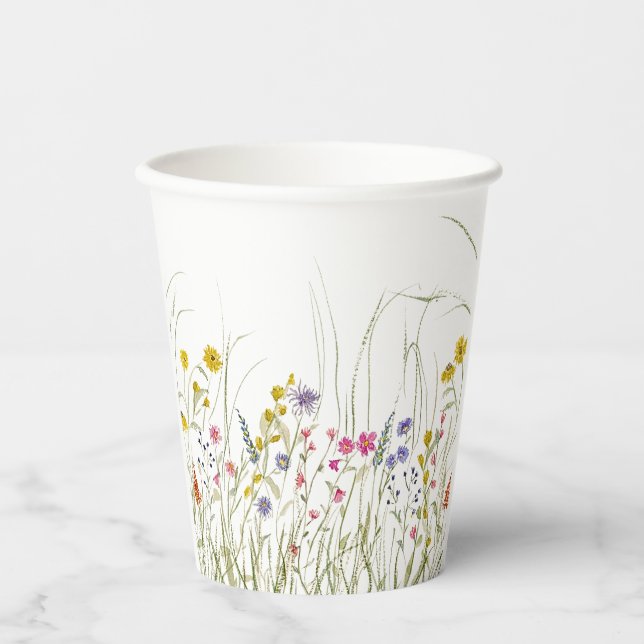 Gobelets En Papier Tasse Fleur Sauvage Aquarelle (Recto)