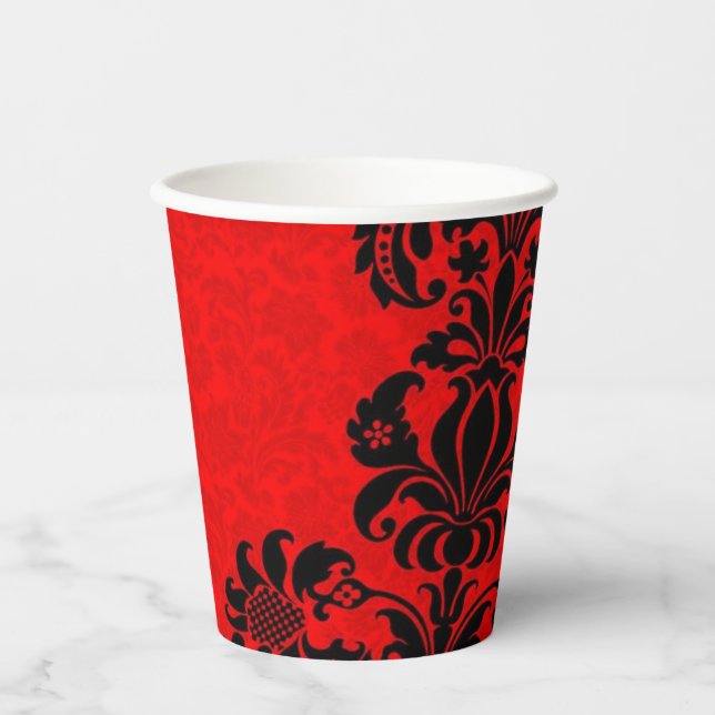 Gobelets En Papier tasse motif baroque rouge et noire (Recto)