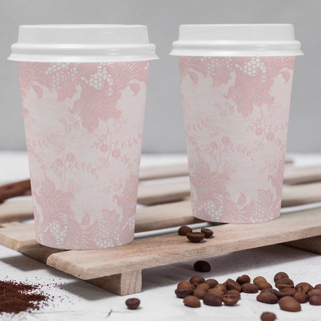 Gobelets En Papier Tasses à papier à café en dentelle rose (Créateur téléchargé)