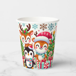 Gobelets En Papier tasses avec de mignons personnages de Noël