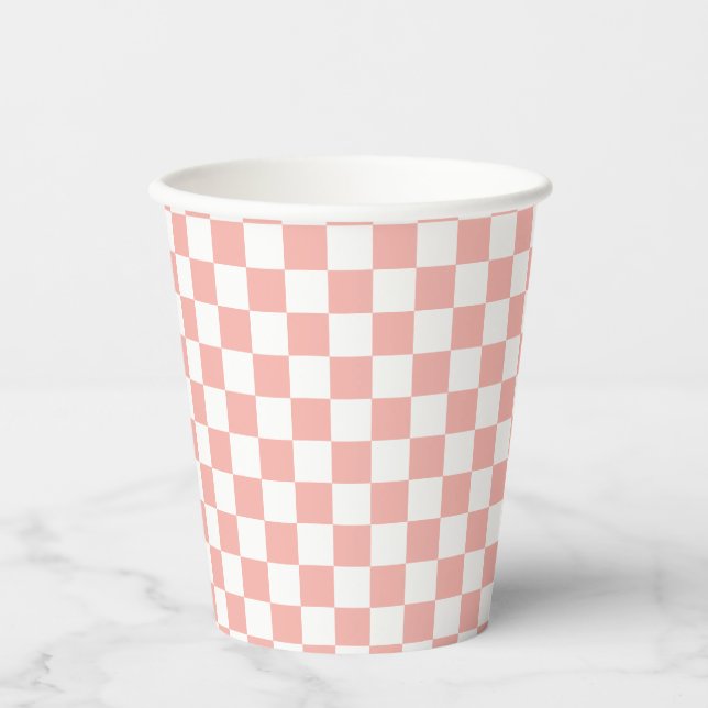 Gobelets En Papier Tasses d'anniversaire à carreaux rétro rose (Recto)