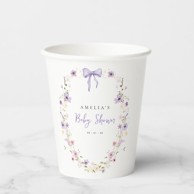 Gobelets En Papier Tasses de Baby shower de  de lavande Fleur sauvage (Recto)