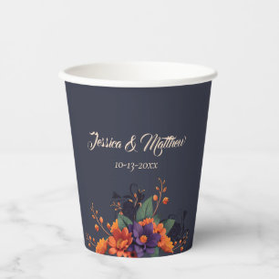 Gobelets En Papier Tasses de mariage à monogramme floral gothique élé