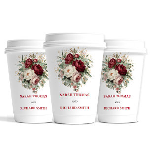 Gobelets En Papier Tasses de mariage florales bordeaux blush romantiq