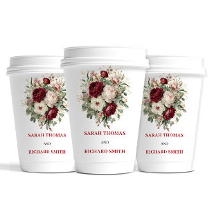 Gobelets En Papier Tasses de mariage florales bordeaux Bohemian Blush