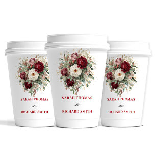 Gobelets En Papier Tasses de mariage raffinées bordeaux or