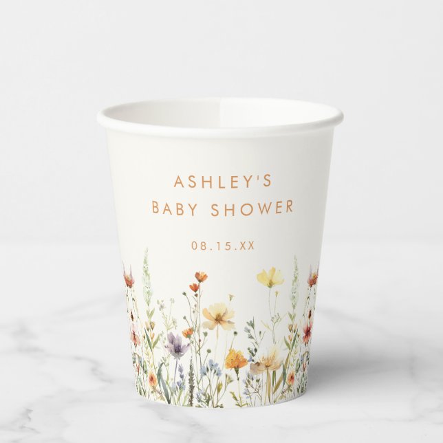 Gobelets En Papier Tasses de papier Baby shower Rustique Fleur sauvag (Gauche)