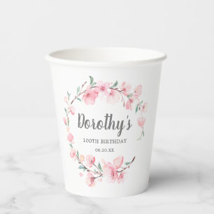 Gobelets En Papier Tasses de papier floral Rustique rose cerise en fl