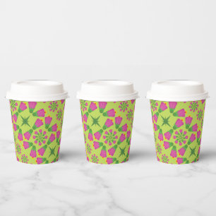Gobelets En Papier Tasses de papier vert Retro Bell Flower Mandalas
