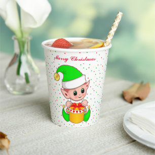 Gobelets En Papier Tasses en papier avec elfe de Noël mignon et confe
