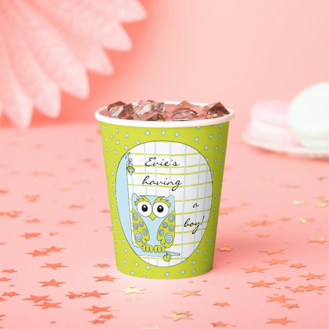 Gobelets En Papier Tasses en papier "Chouette bleue/verte" 8 oz. (Insitu)