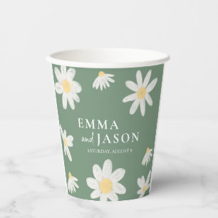Gobelets En Papier Tasses en papier de mariage floral Daisy Boho vert