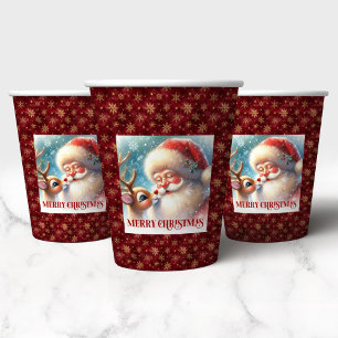 Gobelets En Papier Tasses en papier drôles Rudolph Santa fête de Noël