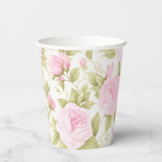 Gobelets En Papier Tasses en papier Fête de jardin Rose rose et Sauge