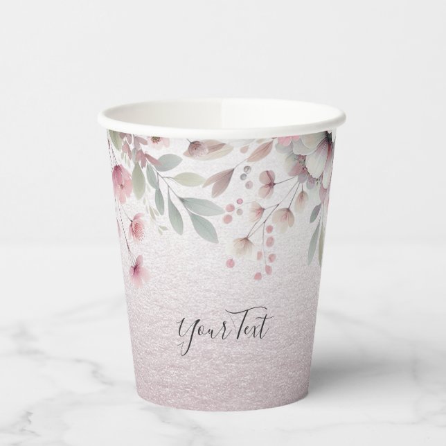 Gobelets En Papier Tasses en papier floral rose moderne blanc (Gauche)