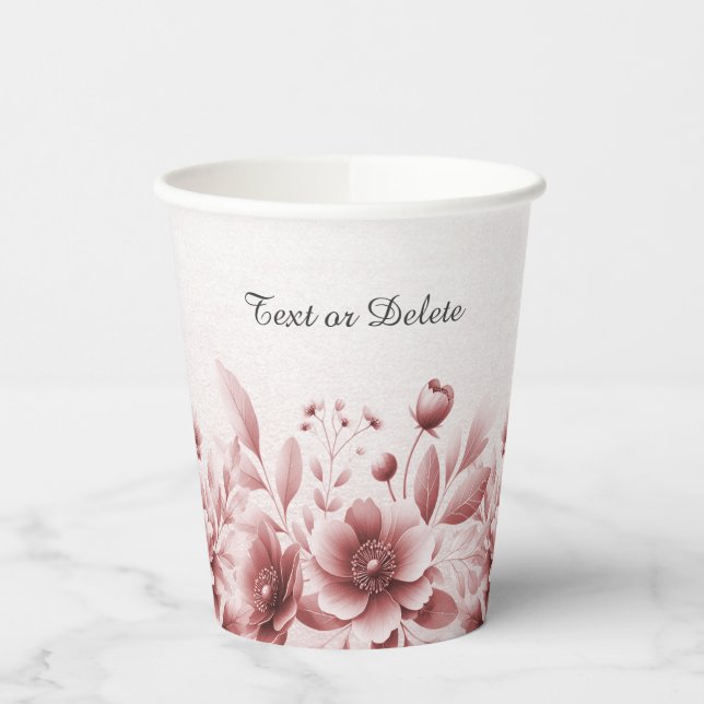 Gobelets En Papier Tasses en papier floral rose poudré (Gauche)