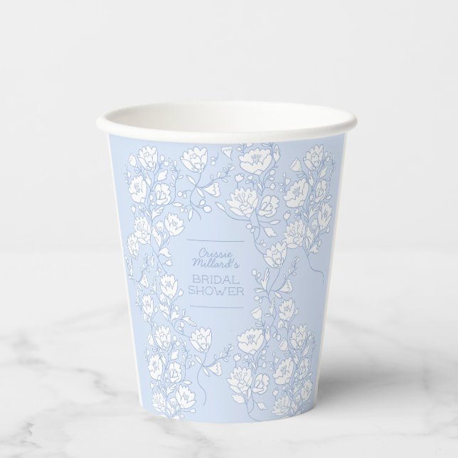 Gobelets En Papier Tasses en papier florales bleues pour la douche de (Recto)