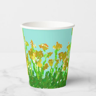 Gobelets En Papier Tasses en papier florales vertes et dorées abstrai