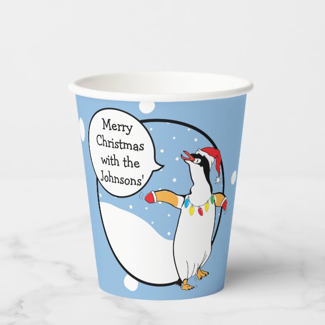 Gobelets En Papier Tasses en papier "Happy Penguin" 8 oz. (Recto)