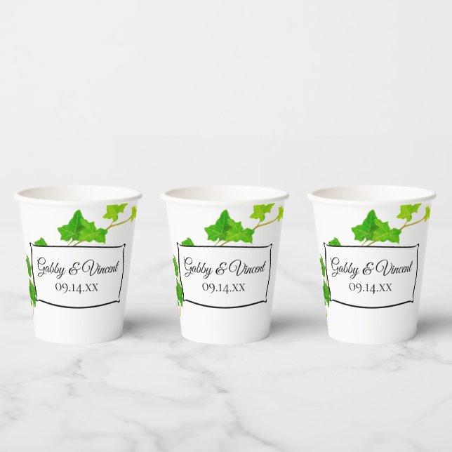 Gobelets En Papier Tasses en papier mariage avec lierre anglais vert (Multi)