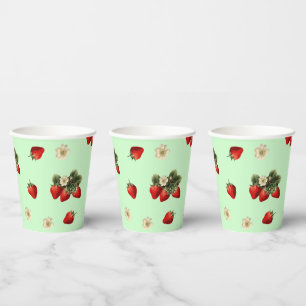 Gobelets En Papier Tasses en papier mignonnes fraise et fleurs vertes
