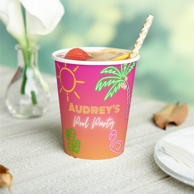 Gobelets En Papier Tasses en papier néon rose de la partie de la pisc (Créateur téléchargé)