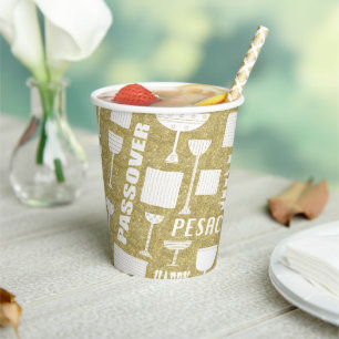 Gobelets En Papier Tasses en papier "Passover Gold" 8 oz.