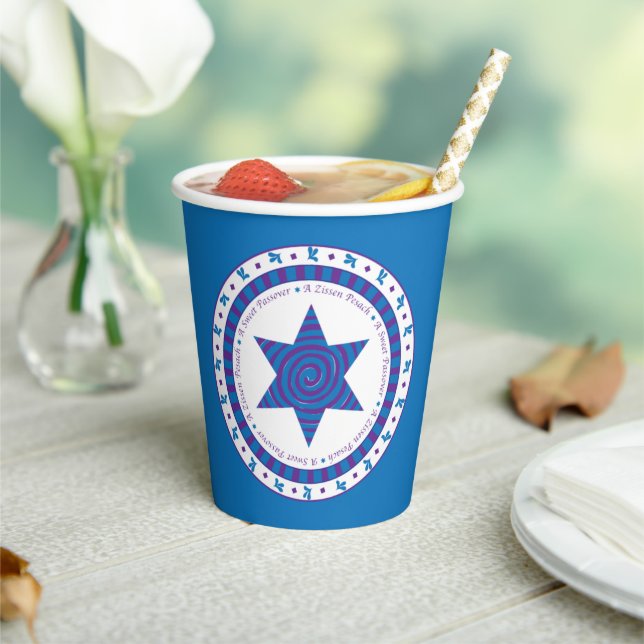 Gobelets En Papier Tasses en papier "Passover Purple/Blue Star" 8 oz. (Insitu)